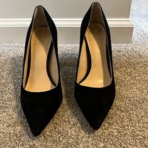 Vince Camuto suede, block heeled pumps